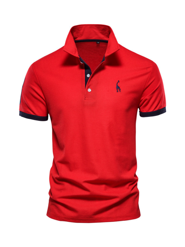 TEEK - Mens Short-Sleeved Lapel Polo Style Deer Embroidered Shirt TOPS TEEK K Red S 