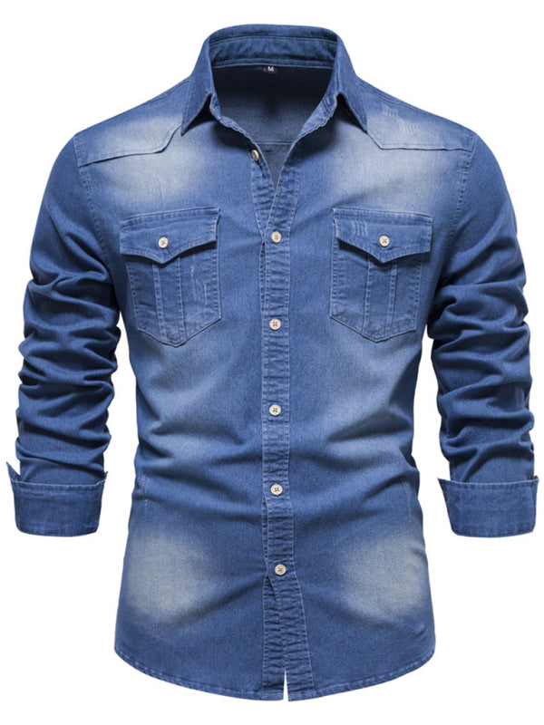 TEEK - Mens Non-Iron Denim Long-Sleeved Shirt TOPS TEEK K Blue S 