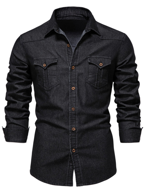 TEEK - Mens Non-Iron Denim Long-Sleeved Shirt TOPS TEEK K Black S 