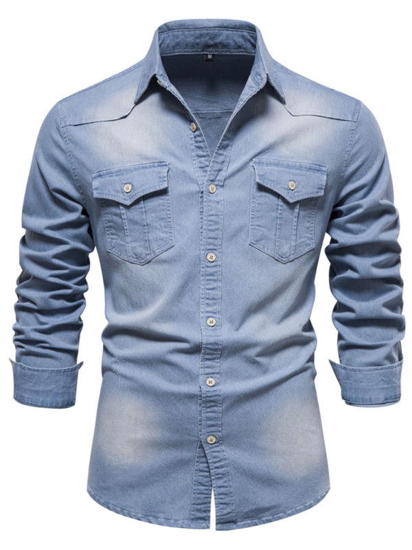 TEEK - Mens Non-Iron Denim Long-Sleeved Shirt TOPS TEEK K Clear Blue S 