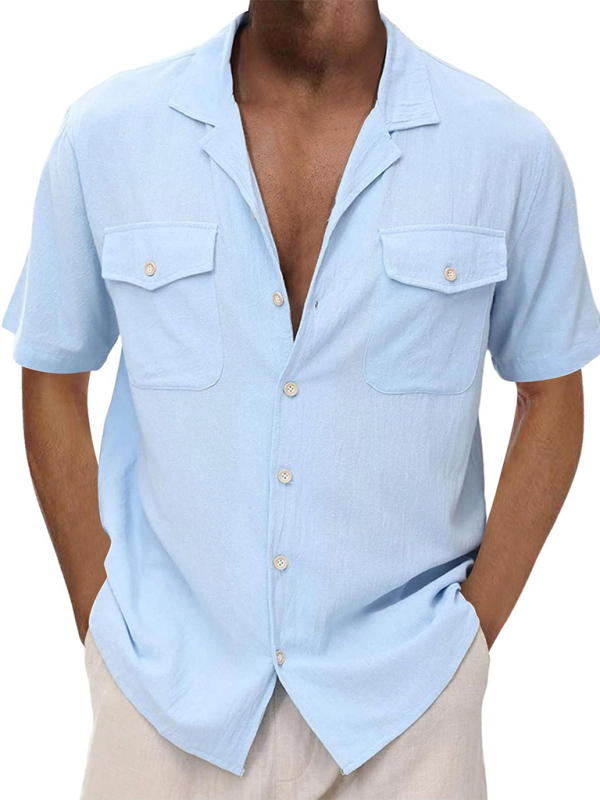 TEEK - Mens Short Sleeve Double Pocket Shirt TOPS TEEK K Sky Blue Azure M 