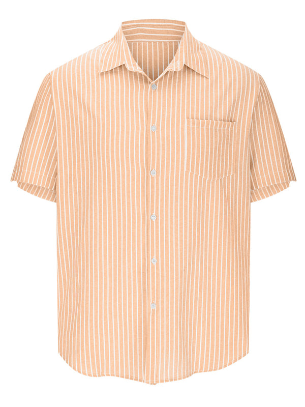 TEEK - Striped Short Sleeve Lapel Shirt TOPS TEEK K Orange Red S 