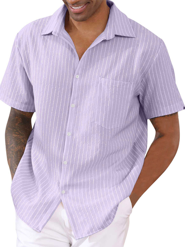 TEEK - Striped Short Sleeve Lapel Shirt TOPS TEEK K Purple S 