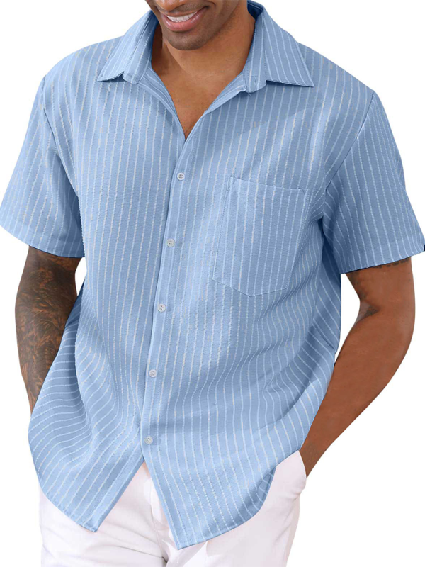 TEEK - Striped Short Sleeve Lapel Shirt TOPS TEEK K Sky Blue Azure S 