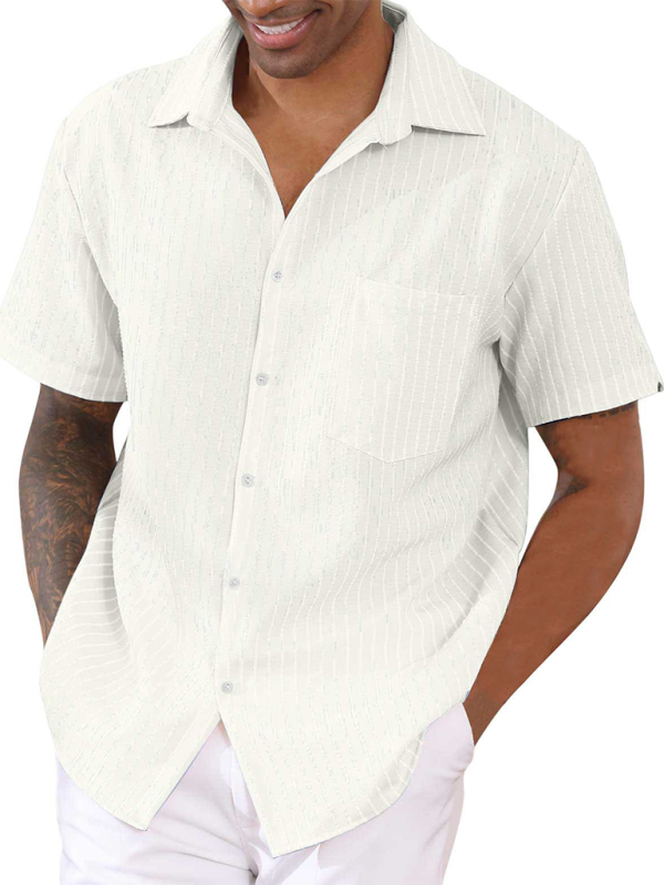 TEEK - Striped Short Sleeve Lapel Shirt TOPS TEEK K White S 