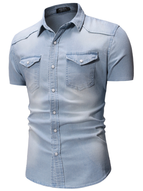 TEEK - Mens Denim Pocket Short Sleeve Shirt TOPS TEEK K   