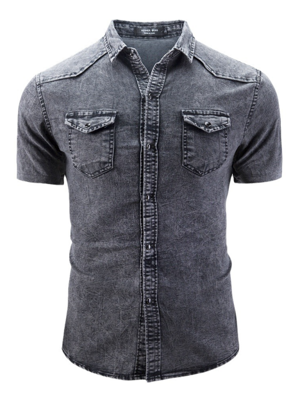 TEEK - Mens Denim Pocket Short Sleeve Shirt TOPS TEEK K Misty grey M 