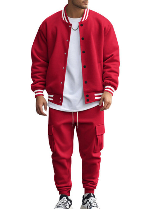 TEEK - Mens Stand Collar Baseball Jacket Trousers Set TEEK K Red S