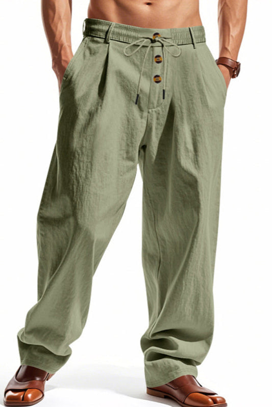 TEEK - Mens Army Green Breathable Linen Pants PANTS TEEK K S