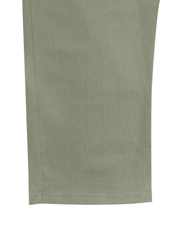 TEEK - Mens Relaxed Straight Linen Naples Gurga Breathable Trousers PANTS TEEK K Olive Green S