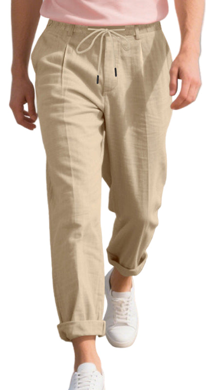 TEEK - Mens Relaxed Straight Linen Naples Gurga Breathable Trousers PANTS TEEK K Khaki S