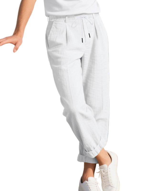 TEEK - Mens Relaxed Straight Linen Naples Gurga Breathable Trousers PANTS TEEK K White S