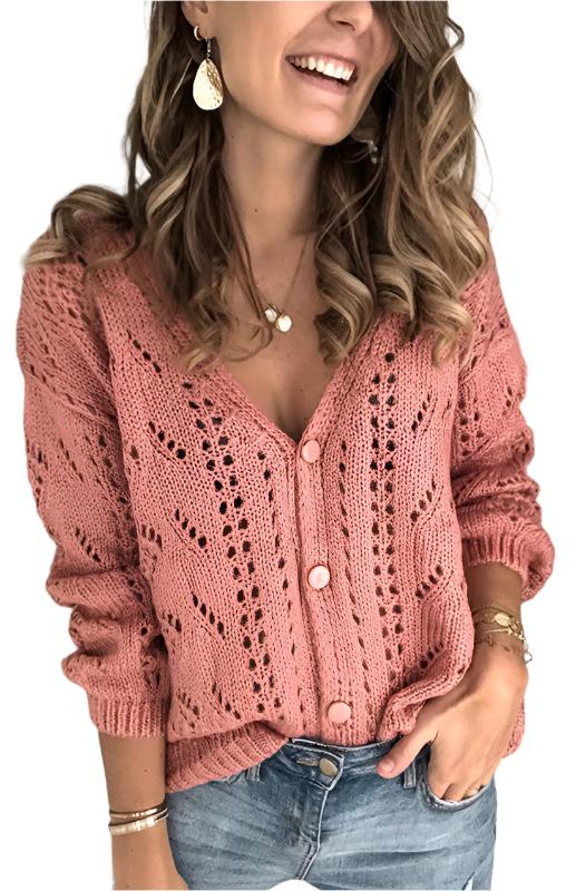 TEEK - Casual Buttoned Knit Cardigan SWEATER TEEK K Pink S 