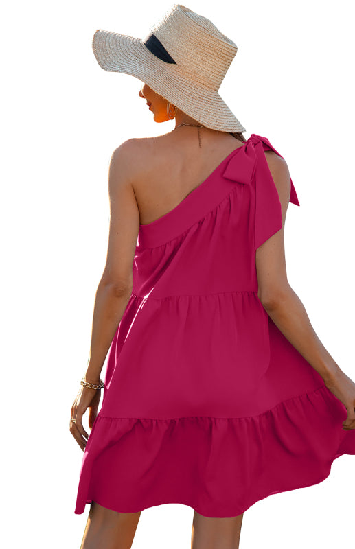 TEEK - Rose One Shoulder Solid Color Ruffle Dress DRESS TEEK K   