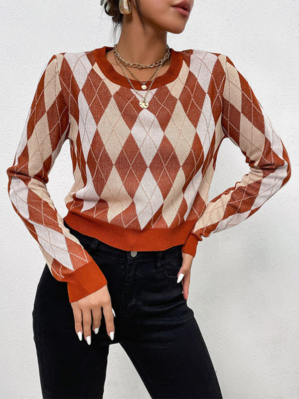 TEEK - Burnt Brown Long-Sleeved Short Rhombus Sweater SWEATER TEEK K   