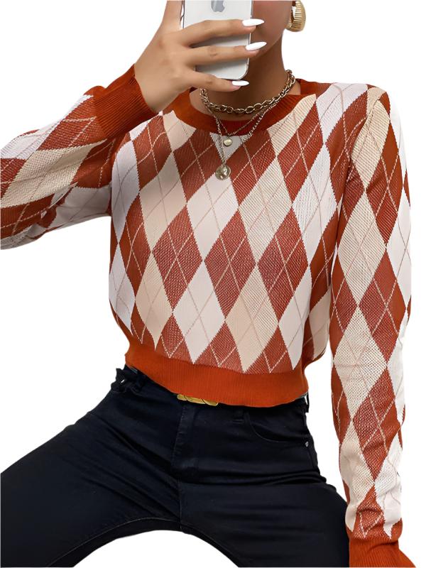 TEEK - Burnt Brown Long-Sleeved Short Rhombus Sweater SWEATER TEEK K S  