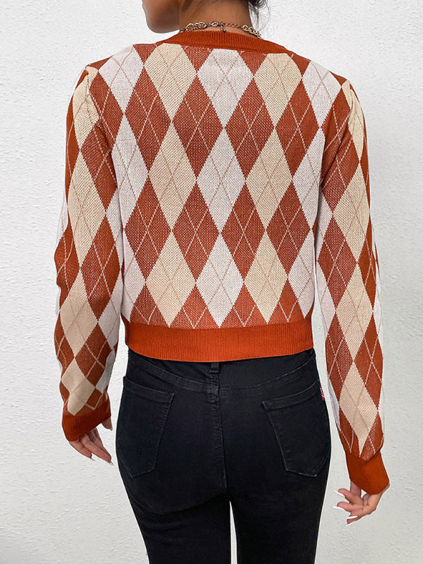 TEEK - Burnt Brown Long-Sleeved Short Rhombus Sweater SWEATER TEEK K   