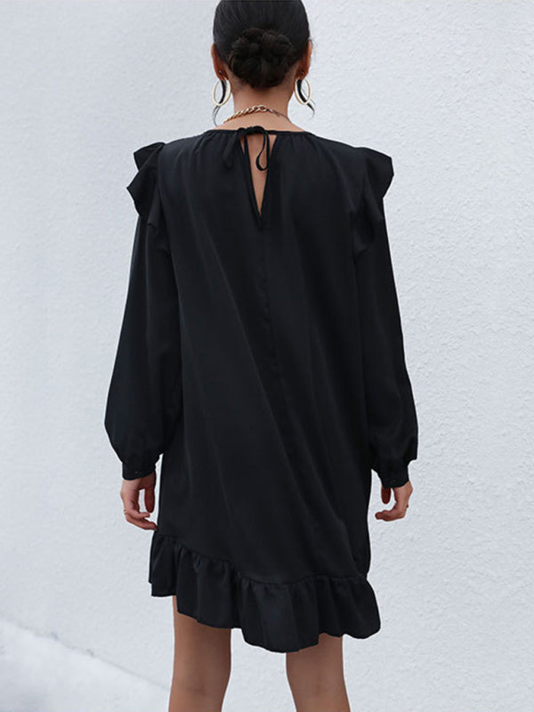 TEEK - Black Long Sleeved Ruffle Edge Dress DRESS TEEK K   