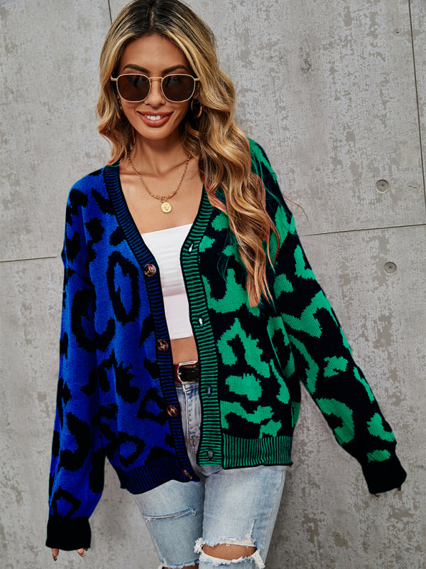 TEEK - Street Leopard Print Oversized Knit Cardigan SWEATER TEEK K Green  Black Jasper S 