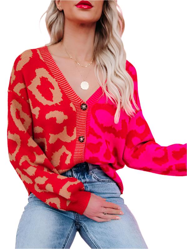 TEEK - Street Leopard Print Oversized Knit Cardigan SWEATER TEEK K Red S 