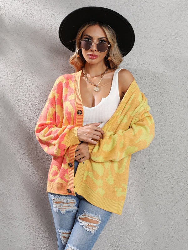 TEEK - Street Leopard Print Oversized Knit Cardigan SWEATER TEEK K Yellow S 