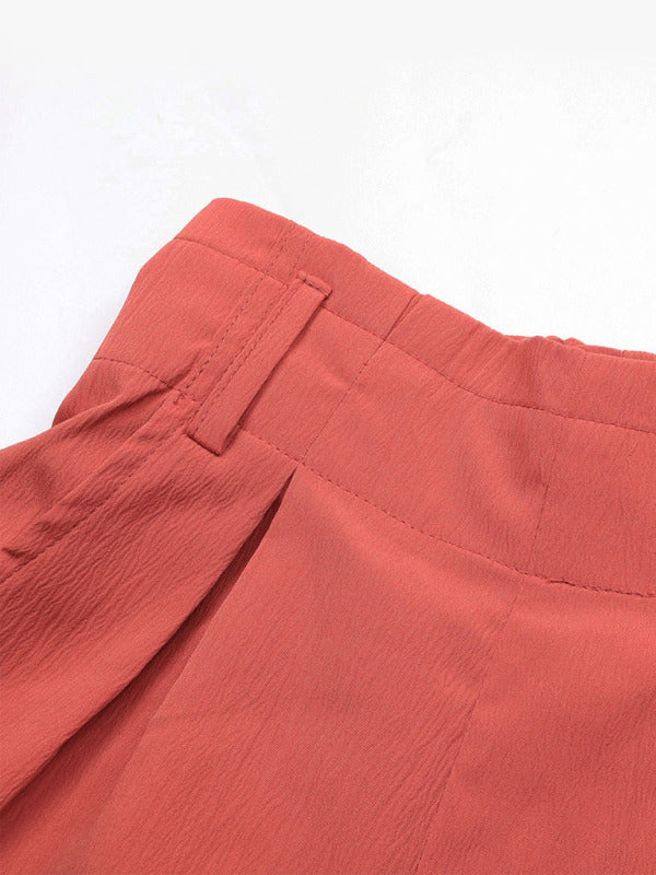 TEEK - Blushed Red Woven High Waist Elastic Wide Leg Shorts SHORTS TEEK K   