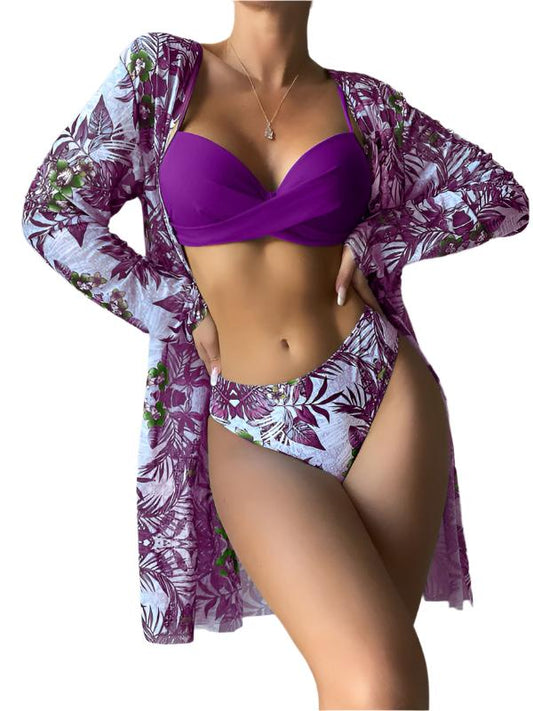 TEEK - Three-Piece Bikini Mesh Split Swimwear SET TEEK K Purple S 