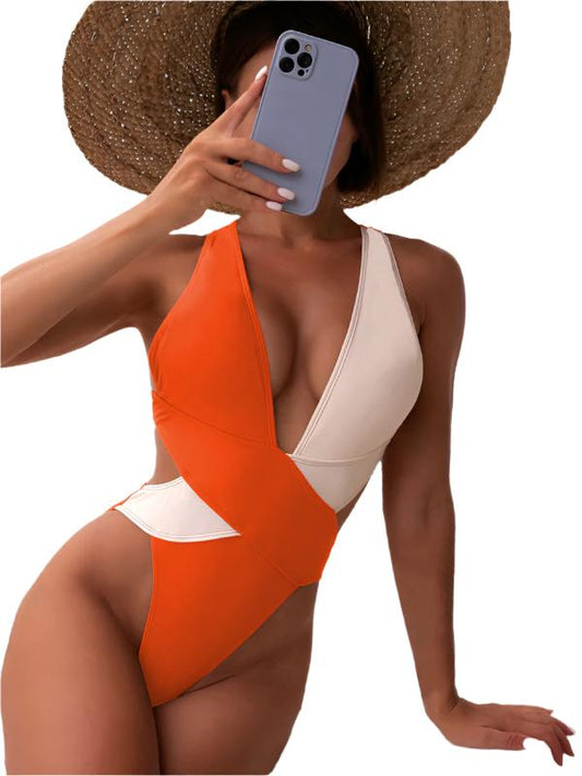 TEEK - Color Cross Overlap Swimsuit SWIMWEAR TEEK K Orange S 