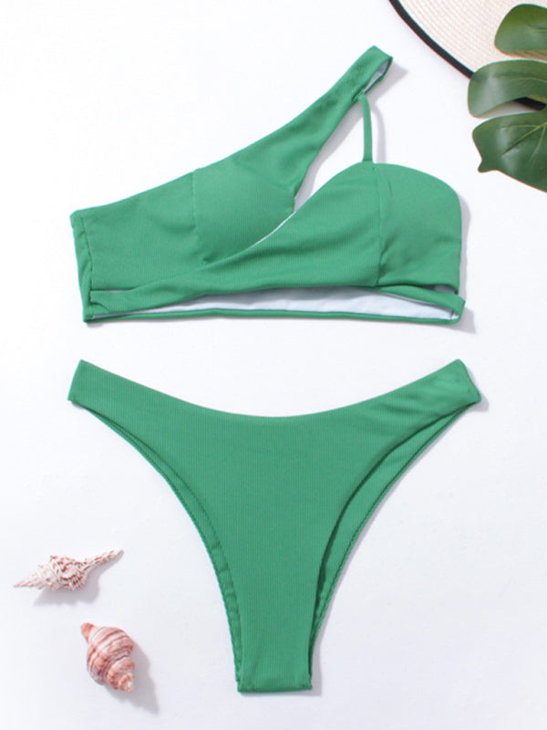 TEEK - Split One Shoulder Bikini SWIMWEAR TEEK K Green S 