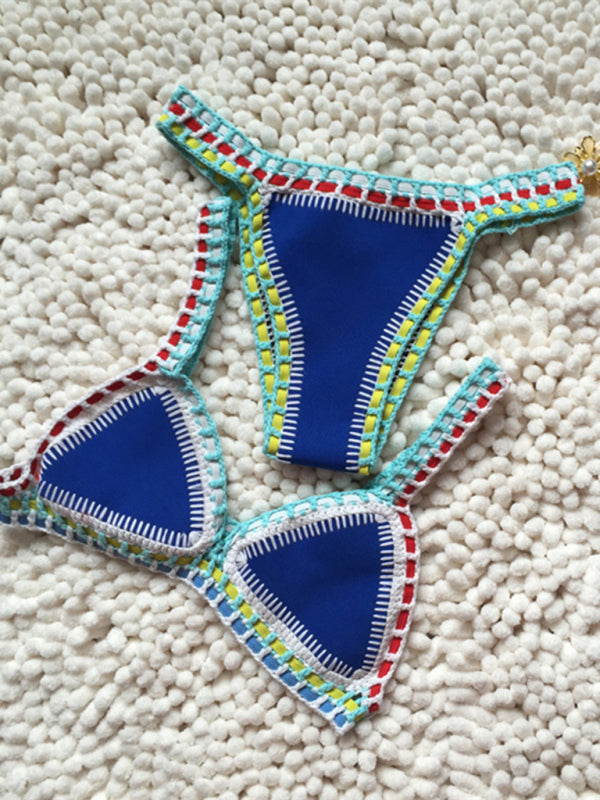 TEEK - Handwoven Colorful Contrast Trim Bikini SWIMWEAR TEEK K   