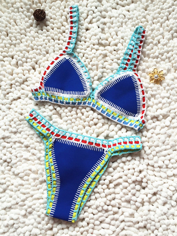TEEK - Handwoven Colorful Contrast Trim Bikini SWIMWEAR TEEK K Blue S 