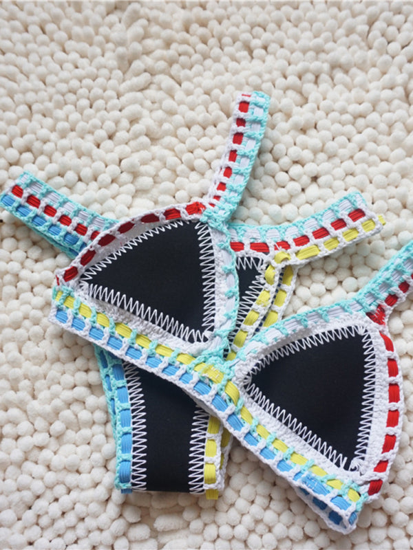 TEEK - Handwoven Colorful Contrast Trim Bikini SWIMWEAR TEEK K   