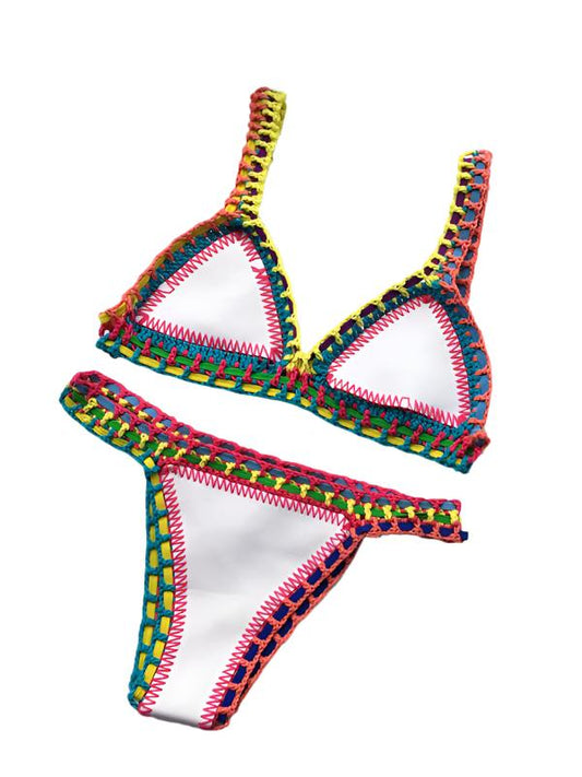 TEEK - Handwoven Colorful Contrast Trim Bikini SWIMWEAR TEEK K White S 