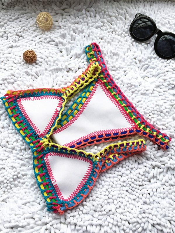 TEEK - Handwoven Colorful Contrast Trim Bikini SWIMWEAR TEEK K   