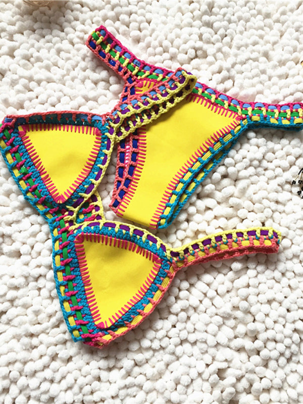 TEEK - Handwoven Colorful Contrast Trim Bikini SWIMWEAR TEEK K   