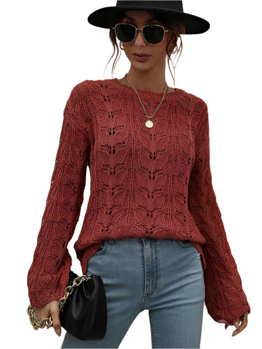 TEEK - Trumpet Sleeve Less Mesh Knit Sweater SWEATER TEEK K Red S 