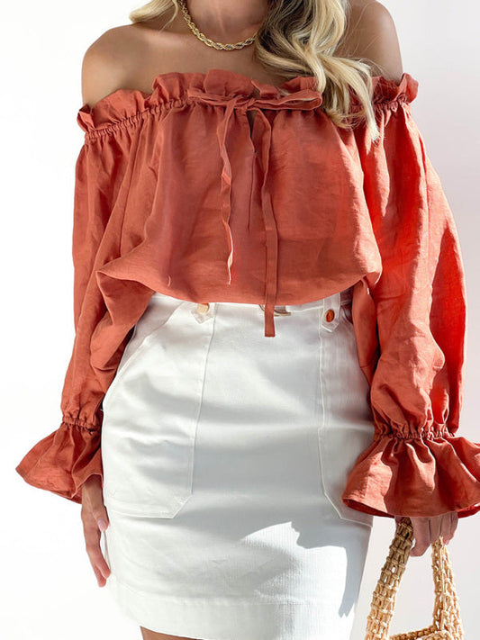 TEEK - Bandage One Shoulder Balloon Sleeve Top TOPS TEEK K Brick Red S 