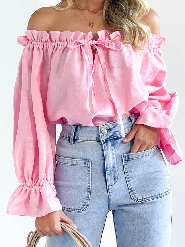 TEEK - Bandage One Shoulder Balloon Sleeve Top TOPS TEEK K Pink S 