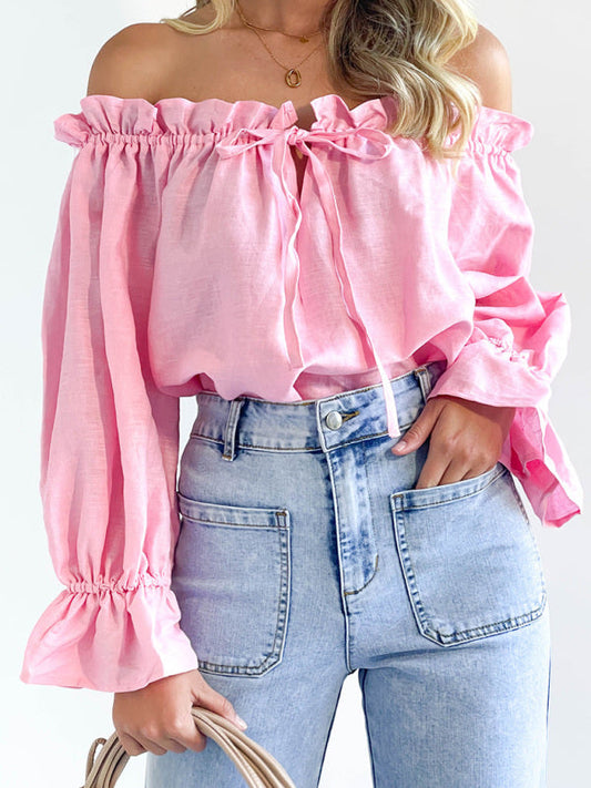 TEEK - Bandage One Shoulder Balloon Sleeve Top TOPS TEEK K Pink S 