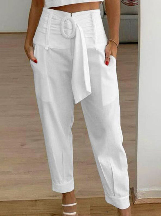 TEEK - Womens Casual Cropped Belted Pants PANTS TEEK K White XL 