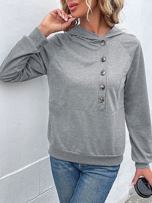 TEEK - Long-Sleeved Hooded Open Button Collar Sweater TOPS TEEK K   