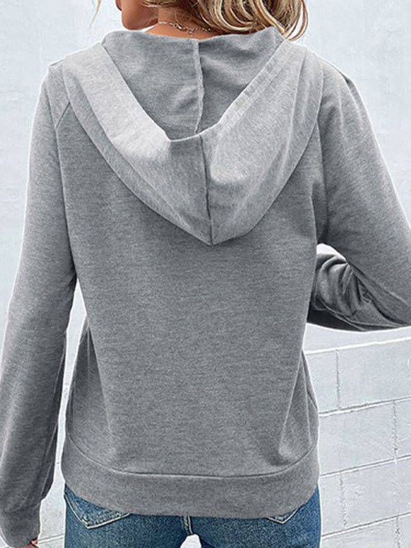 TEEK - Long-Sleeved Hooded Open Button Collar Sweater TOPS TEEK K   