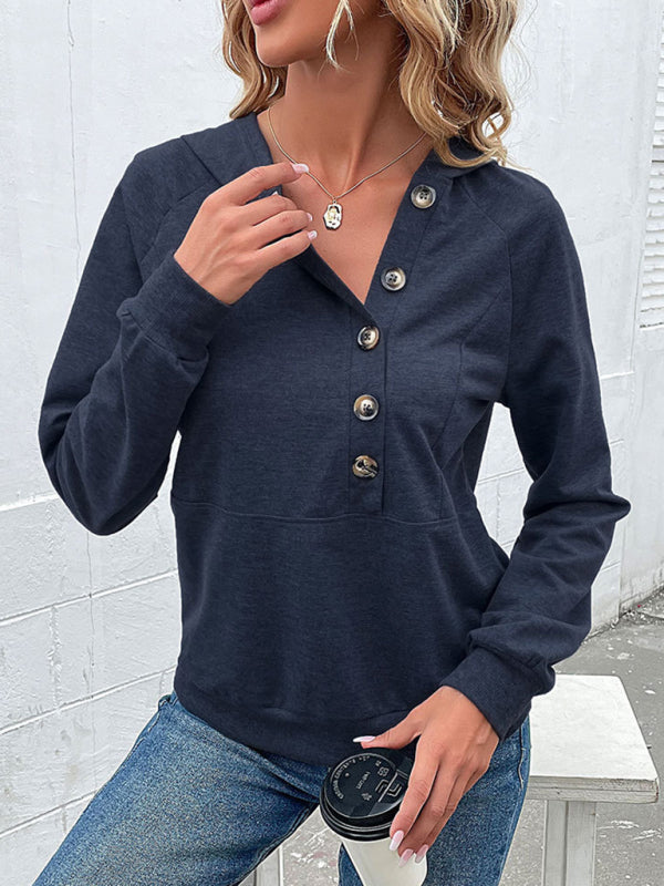 TEEK - Long-Sleeved Hooded Open Button Collar Sweater TOPS TEEK K Champlain S 
