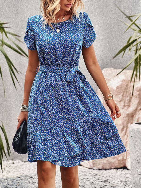 TEEK - Tie Waist Floral Dress DRESS TEEK K Blue S 