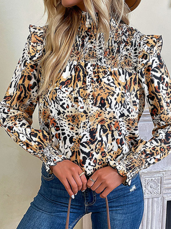 TEEK - Khaki Leopard Print Long-Sleeved Blouse TOPS TEEK K   