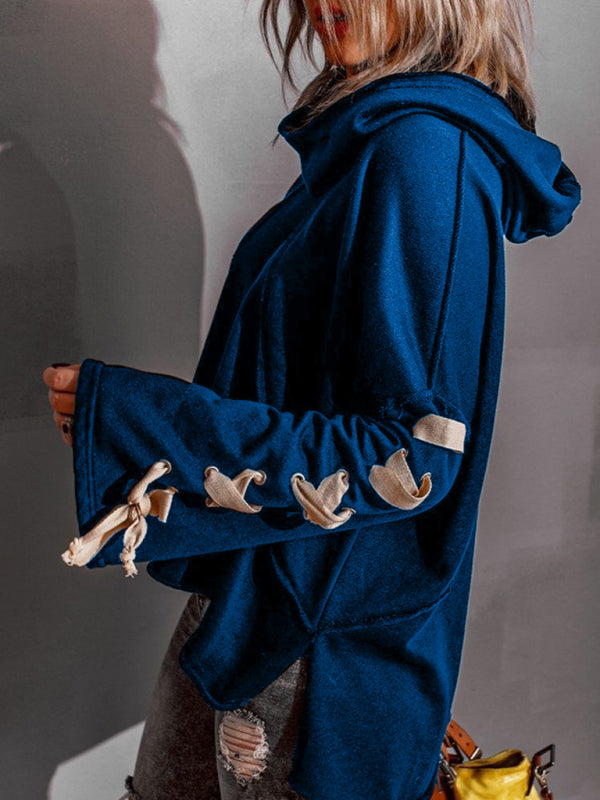 TEEK - Bandaged Arm Oversized Hooded Pile Neck Sweater TOPS TEEK K Royal Blue XXL 