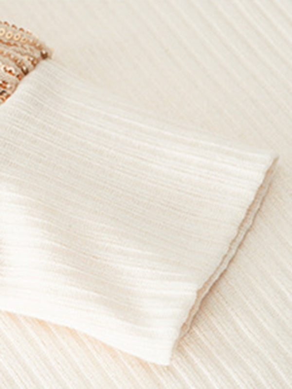 TEEK - Half Turtleneck Sequin Stitching Knit Top TOPS TEEK K   