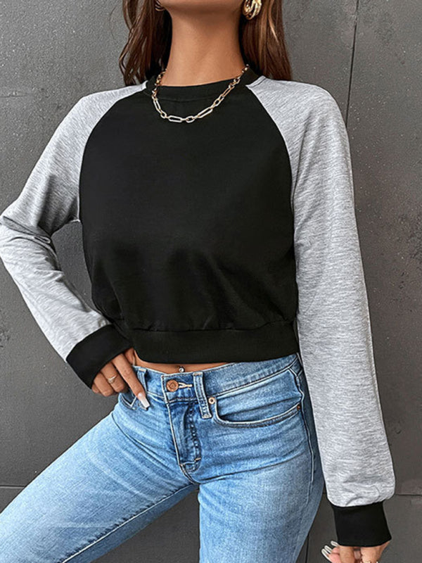 TEEK - Contrast Long Sleeve Cropped Sweatshirt TOPS TEEK K   