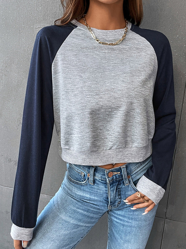 TEEK - Contrast Long Sleeve Cropped Sweatshirt TOPS TEEK K   