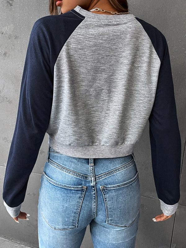 TEEK - Contrast Long Sleeve Cropped Sweatshirt TOPS TEEK K   